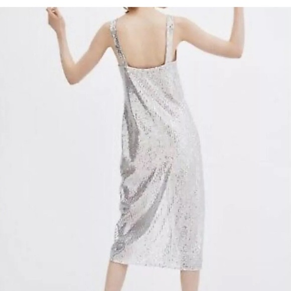 Zara NWT Gold Sequin Sparkle Sequin Midi Dress with Slit size S - Picture 2 of 11